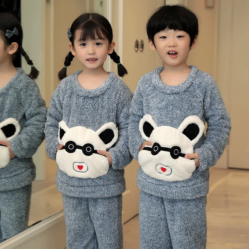 

New Winter Children Boys Pajamas 2021 Thicken Warm Flannel Sleepwear Girls Loungewear Coral Fleece Kids Pijamas Homewear Pyjama