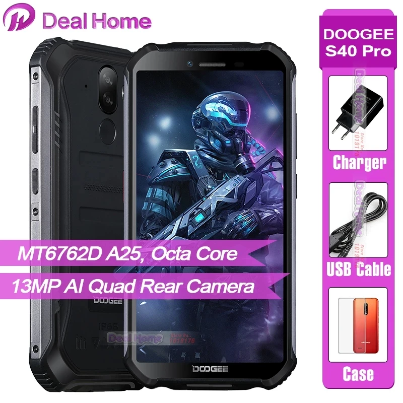 Смартфон Doogee S40 Pro MT6762D A25 4 + 64 ГБ 13 МП NFC 5 45 дюйма HD IPS Android 10 0|Смартфоны| |