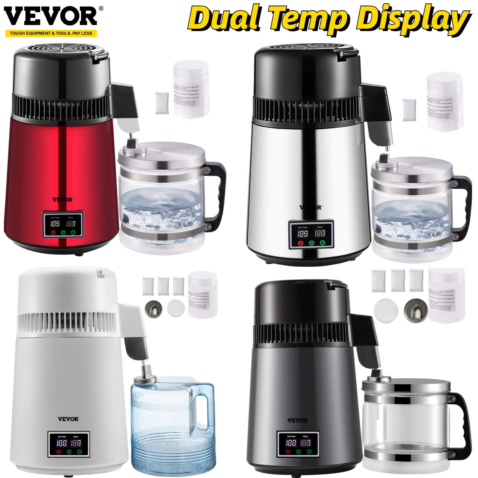 

VEVOR 4L дистиллятор воды с двойным дисплеем температуры 304 нержавеющая сталь Стоматологическая Дистилляция очиститель домашняя бутылка воды ...