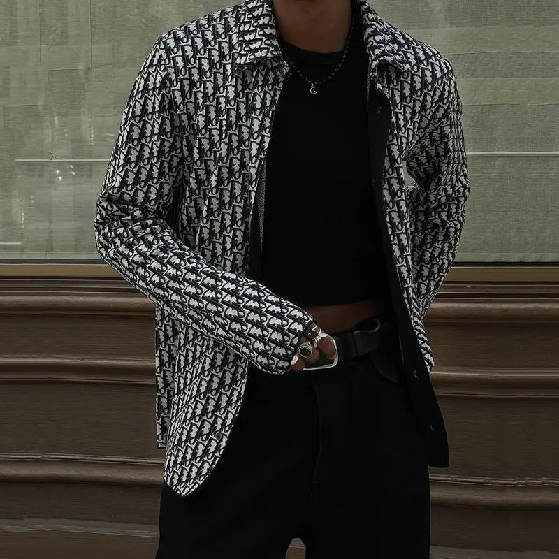 

Mens Spring Vintage Pattern Printed Long Sleeve Outerwear Fashion Jacket Men Winter Casual Turn-down Collar Single Breasted Coat