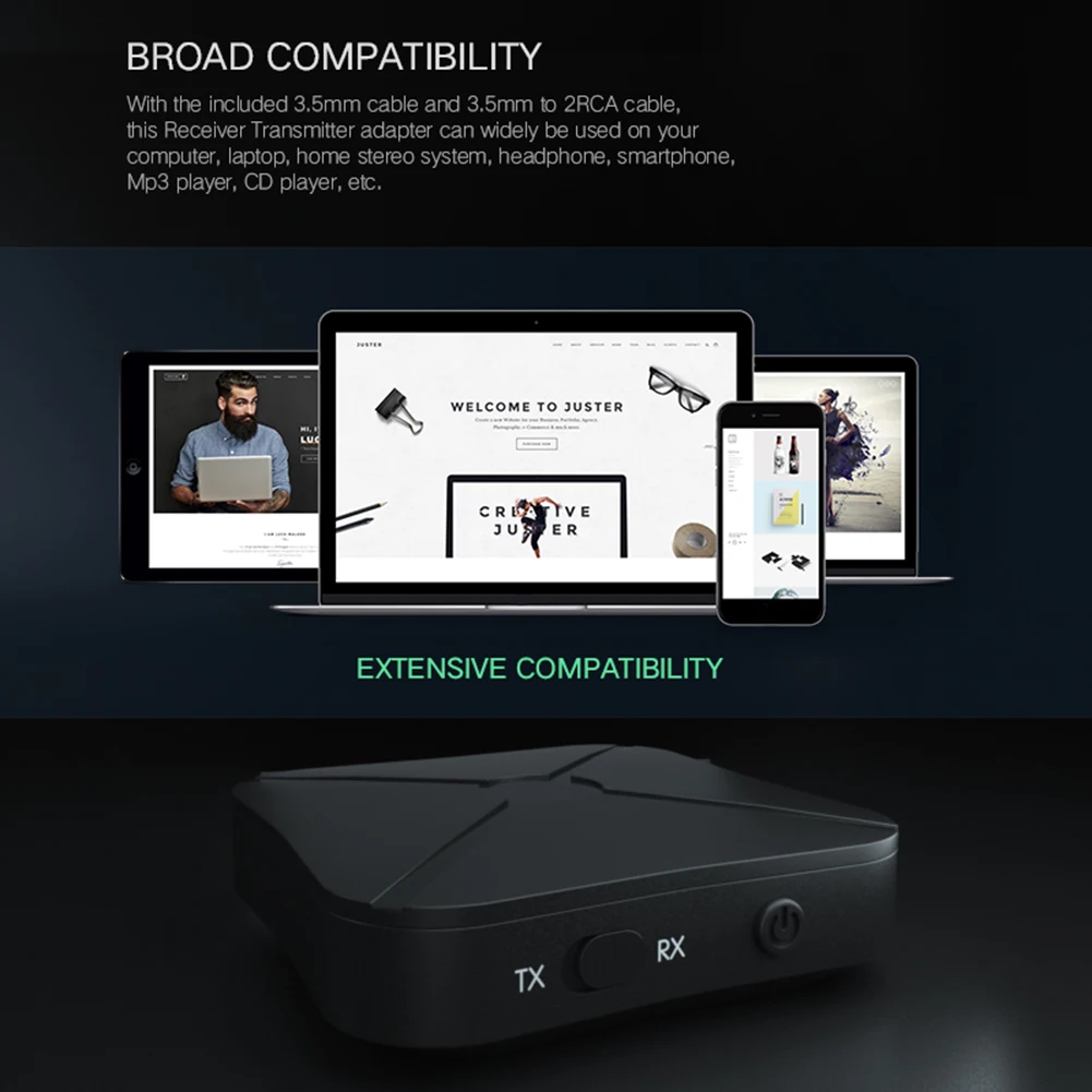 

KN319 2 in 1 Bluetooth 5.0 Transmitter Receiver Wireless 3.5mm RCA Audio Adapter Dongle for Mobile Phone TV Computer T35