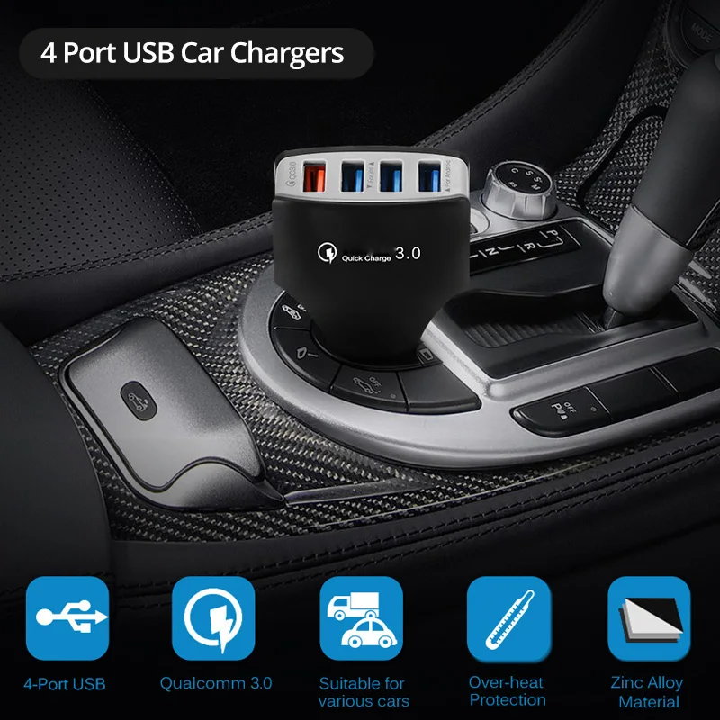 FONKEN 4 Порты и разъёмы автомобиля Зарядное устройство Usb QC3.0 мобильный телефон адаптер 4USB Быстрая зарядка