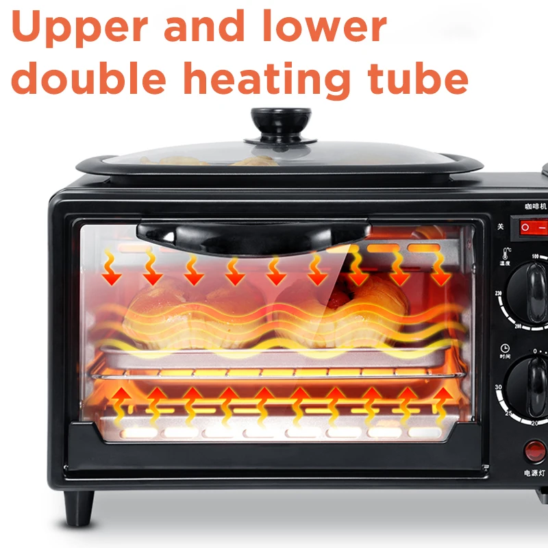 3 in 1 breakfast machine multifunction drip coffee maker electric oven frying pan toaster pizza bread grilled chicken wings free global shipping