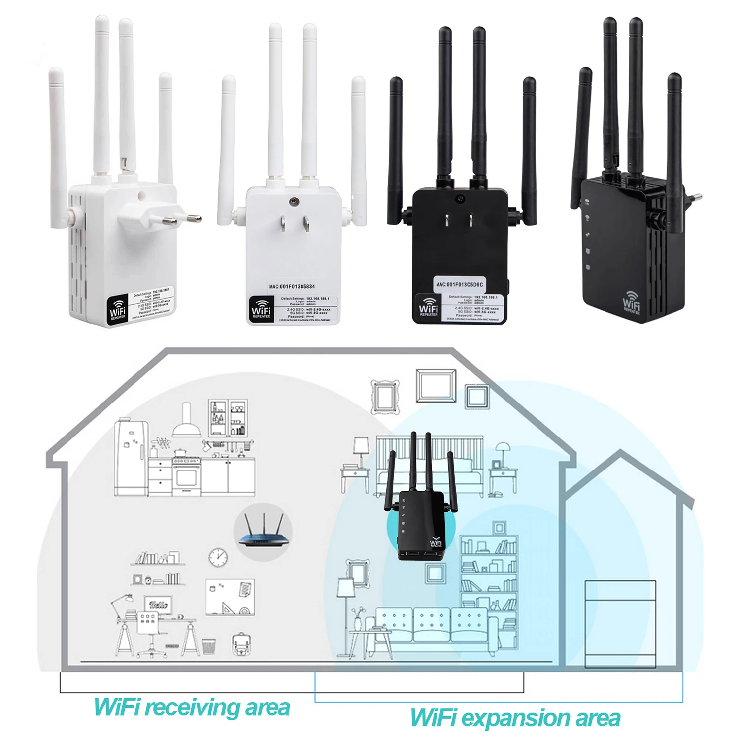 Усилитель сигнала Wi Fi 1200 Мбит/с 2 4 ГГц 5 8 ГГц|Усилители сигнала| |