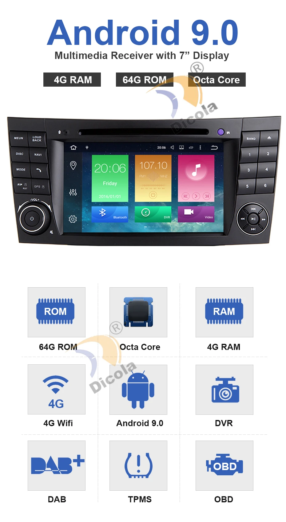 4G+ 64G Android 9,0 ips Сенсорный автомобильный dvd-плеер с экраном для Mercedes Benz E-Class W211 E200 E220 E300 E350 Octa Core4G Wifi радио