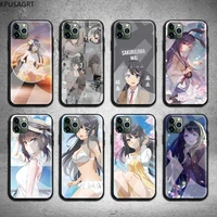 mai sakurajima phone case tempered glass for iphone 12 pro max mini 11 pro xr xs max 8 x 7 6s 6 plus se 2020 case