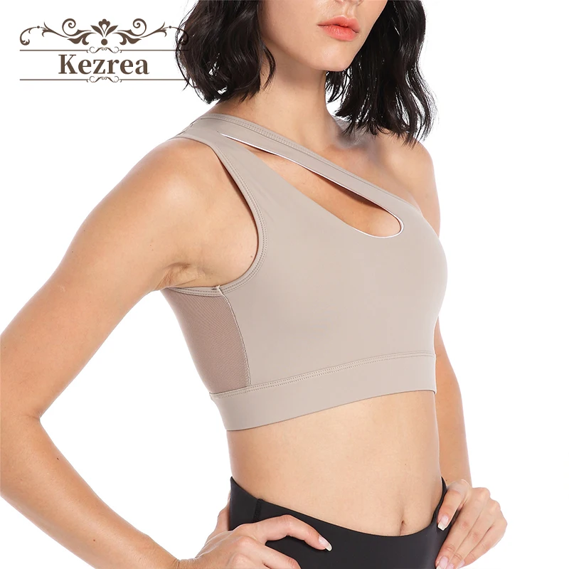 

Kezrea Sexy One Shoulder Sports Yoga Bras Women Top Crop Sports Bra Crop Hot Running Vest Athletic Wear Sportswear Gym Shirts