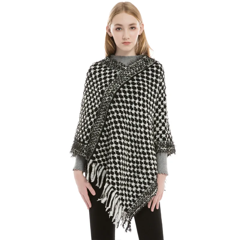 Осенне-зимняя женская накидка шапка кашемировый пуловер свитер пончо элегантная