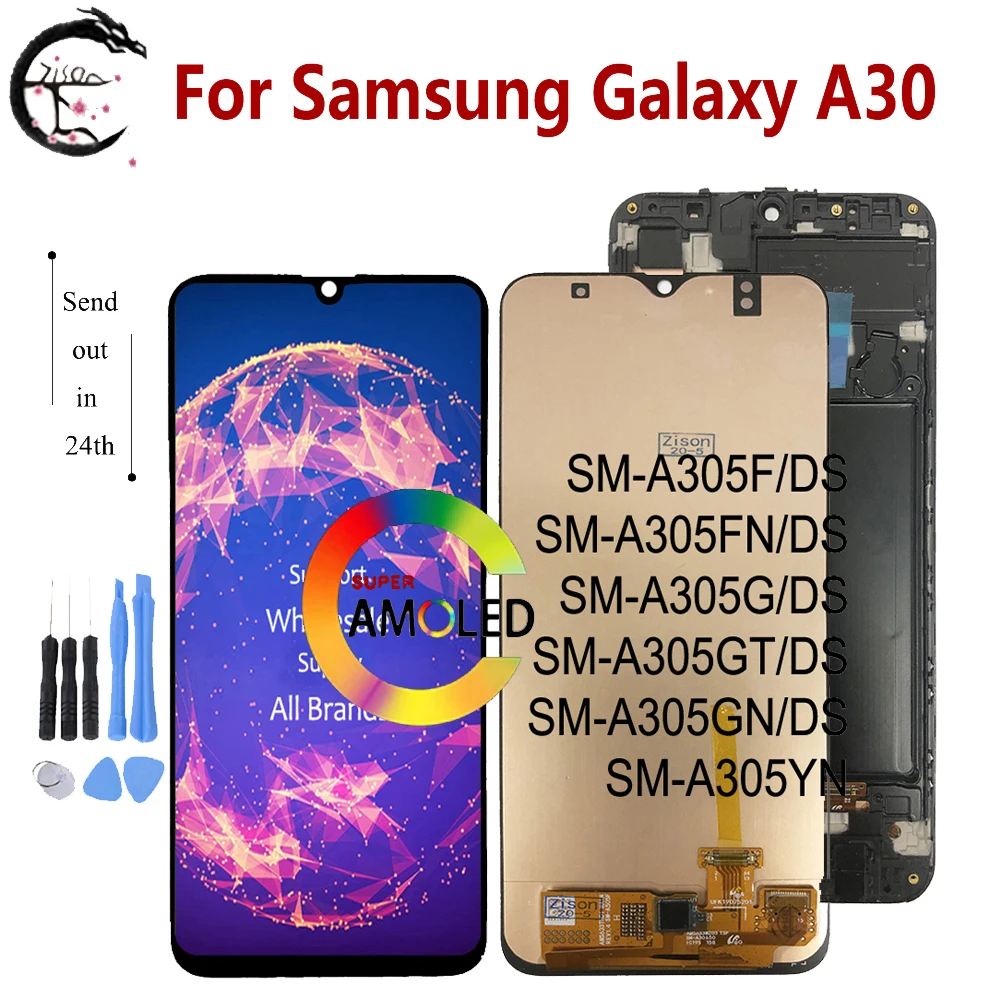 ЖК-дисплей A30 с рамкой для Samsung Galaxy A30 A305 дисплей SM-A305F/DS SM-A305FN/DS SM-A305GT/DS SM-A305YN/DS экран сенсорный дисплей дигитайзер в сборе Замена