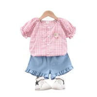 new summer baby girls clothes cute children fashion plaid shirt shorts 2pcssets toddler casual costume outfits kids tracksuits
