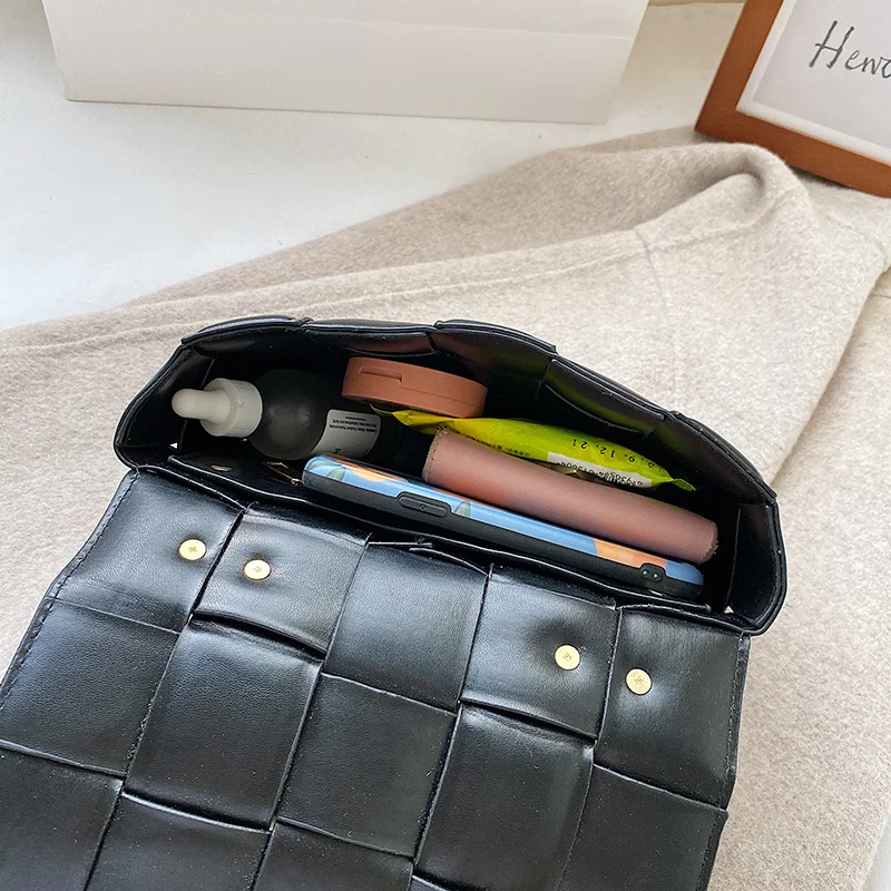 

Weave Flap Bags for Women 2020 Trend Pu Leather Handbags Plaid Tote Bag with Chain Strap Shoulder Bag Samll Black Crossbody Bag