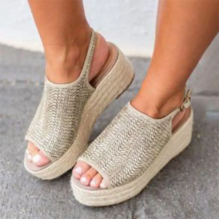 

Summer Women Hemp Sandals Fashion Female Beach Shoes Heels Shoes Comfortable Platform Shoes 2019