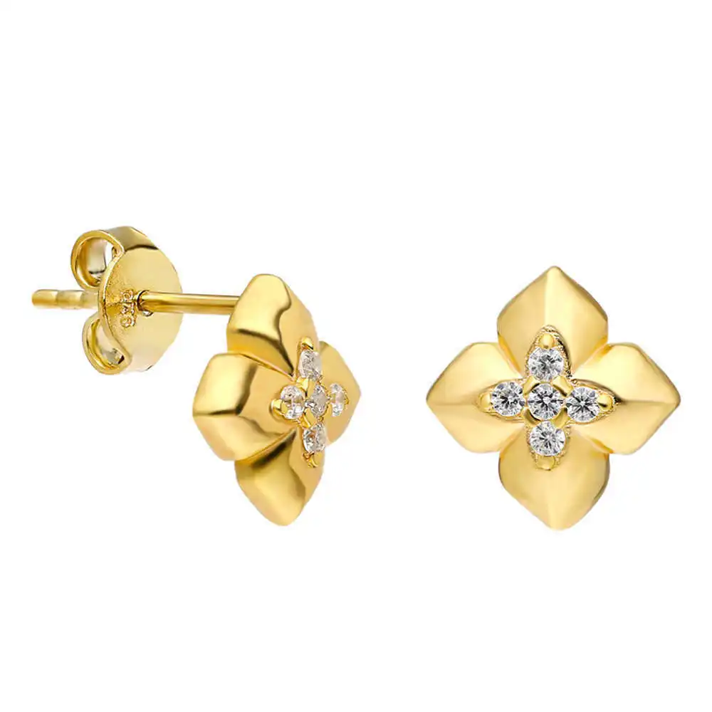 

Zircon Stone Curved Flower Design 925 Sterling Silver Earrings