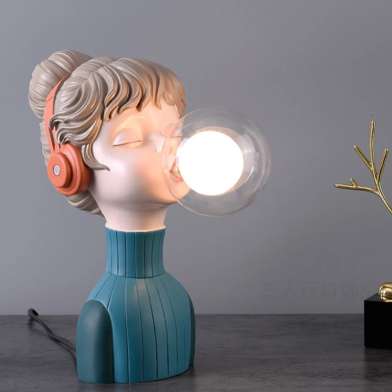 

Postmodern Design Resin Glass Globe Cute Girls Table Lamp for Dining Room Kitchen Living Room Bar Kids Sleeping Led Night Lights