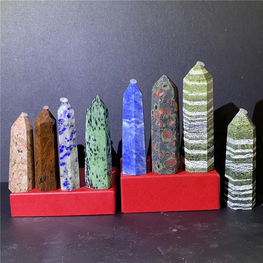 

All kinds of natural quartz crystal obelisk colored gem bar point therapy home decoration technology energy stone