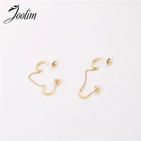 tarnish free pvd gold finish new gracsful ear hole chain earring stainless steel tarnish free gold jewelry wholesale