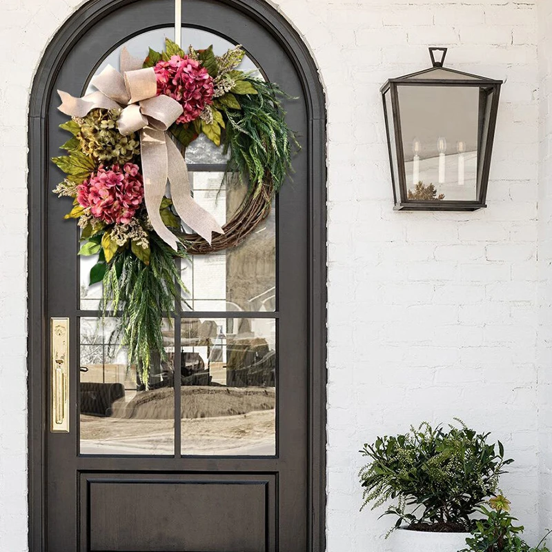 

Farmhouse Decoration Wreath Hydrangea Wreath Rustic Home Door Hanging Decor Accessories Artificial Garland For Door Wall Decor