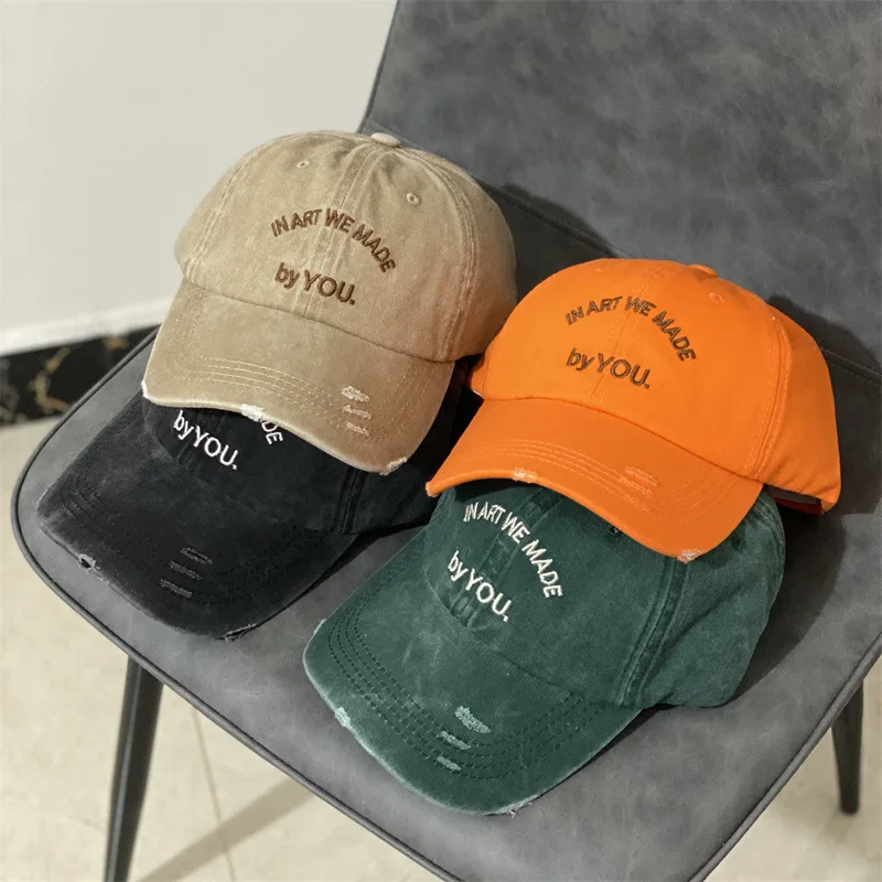 

Повседневная бейсбольная Кепка с вышивкой букв s Женская Бейсболка маленькая Корейская версия промытой мягкой кепки с отверстиями в верхне...