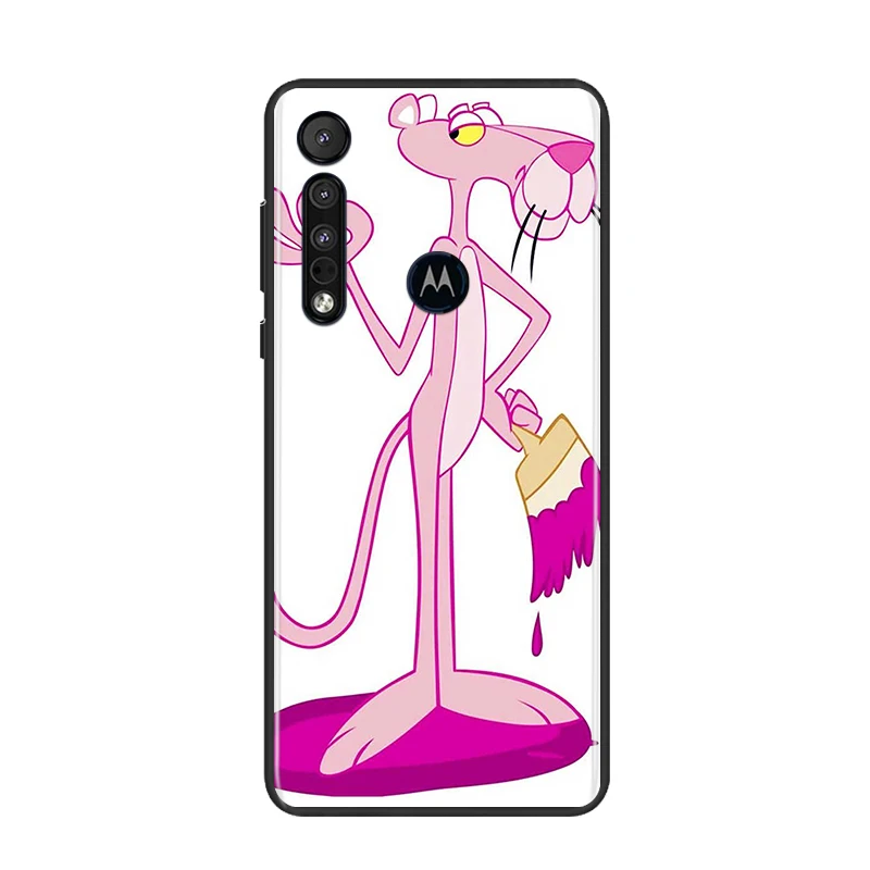 

Cartoon Pink Panther for Motorola G9 G8 G Edge One E7 E6 Power Lite Marco Hyper Fusion Plus Play Black Phone Case