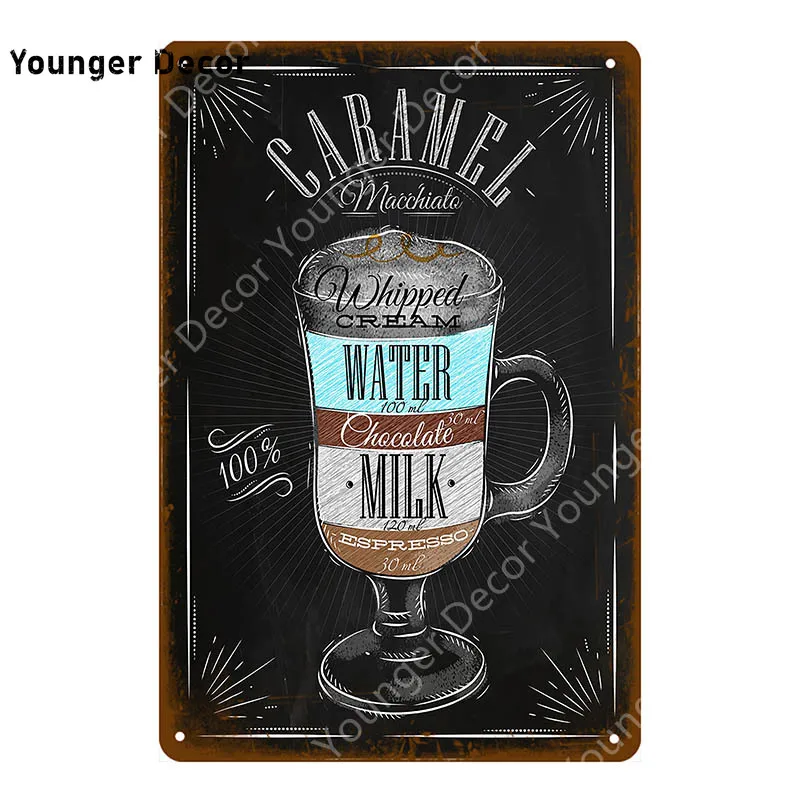 Кофе постер холодный чай металлические знаки мокко эспрессо Glace латте молоко