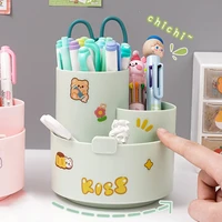 kawaii rotatable large capacity pen holder cute desktop storage cartoon stationery storage box comes with cute stickers