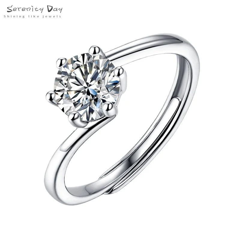 

Serenity Day S925 100% Moissanite Ring Precious Simple Trend Resizable Silver Women's Ring Inlaid Diamond Jewelry Wholesale