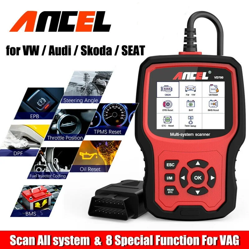 

Ancel VD700 OBD2 Car Scanner Full System Diagnose Code Reader Oil TPMS EPB TPS Reset DPF OBD 2 Automotive Diagnostic Scan Tools