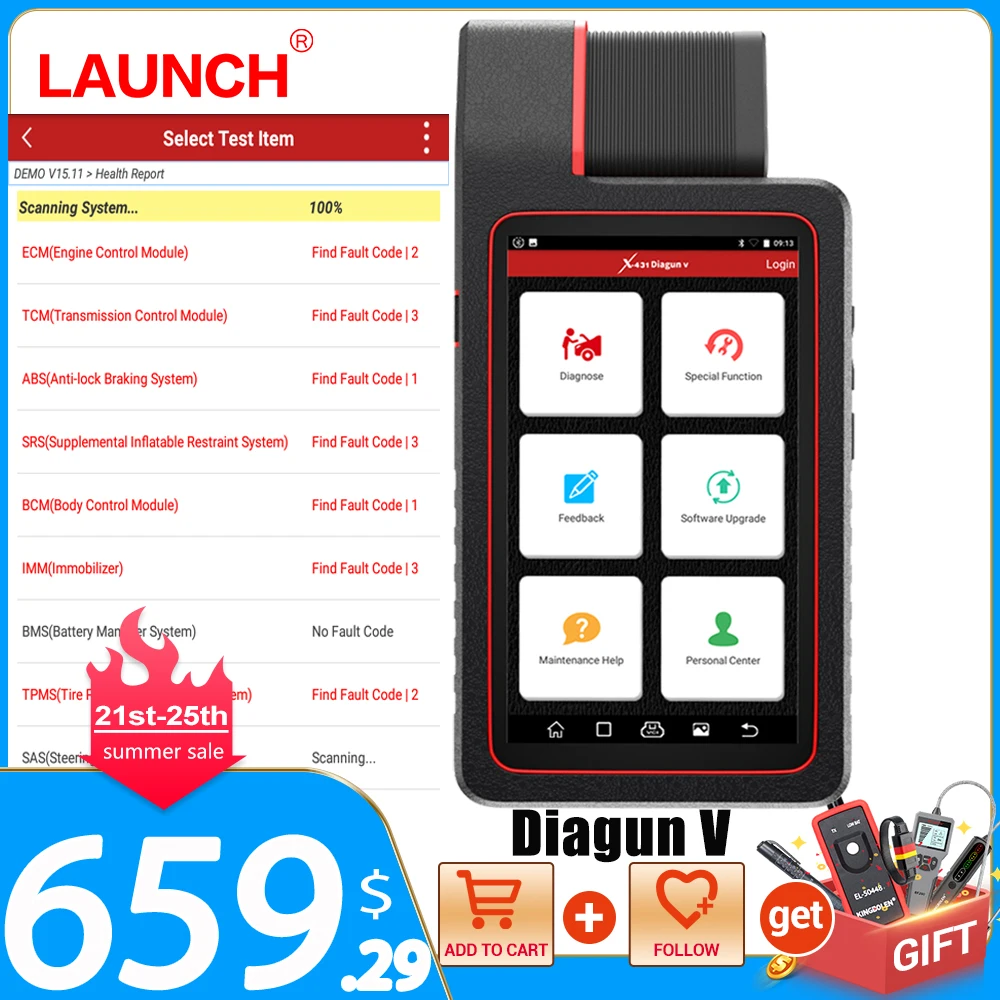 

LAUNCH X431 Diagun V OBD2 Auto diagnostic tool full systemCode Reader scanner OBDII OBD Scan tool Update Online pk MK808 CRP909E