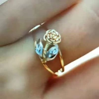 simple fashion gold plated flower diamond ring wedding promise rings for couples jewelry wholesale