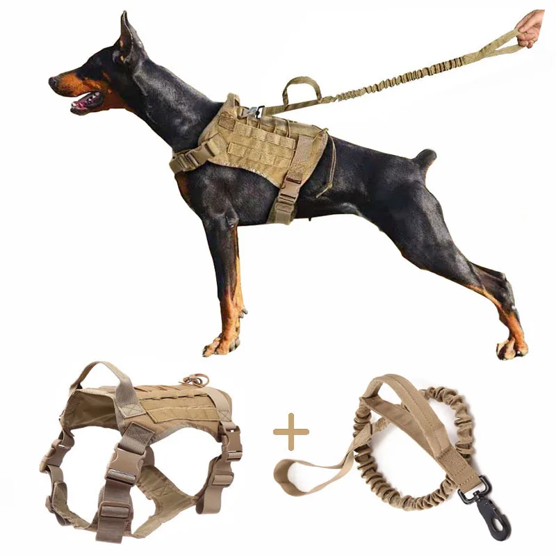 

Tactical Dog Harness Sets For Large Military Service Dog With Adjustable Handle Hunting Molle K9 Dog Vest With Bungee Dog Leash