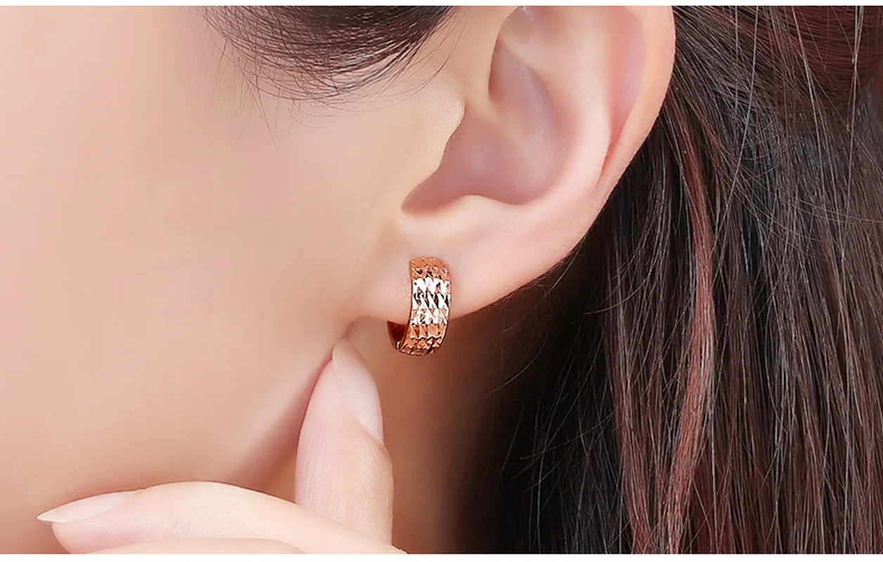 

Trendy Glitzy 18K Rose Color Real Solid Genuine Gold AU750 Women Hoop Piercing Earrings for Women Female Girl Fancy Jewelry Gift