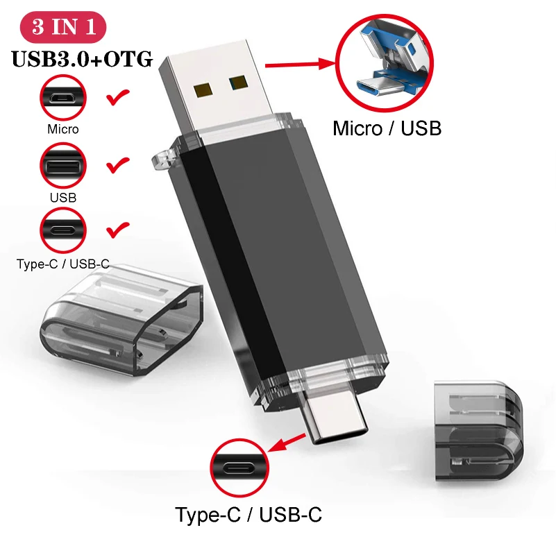 

UBS 3.0 OTG USB Flash Drive 64GB Pen Drive 3 in 1 Type C & Micro USB Stick 3.0 Flash Drive 16GB 32GB 128GB Pendrive 256GB 512GB