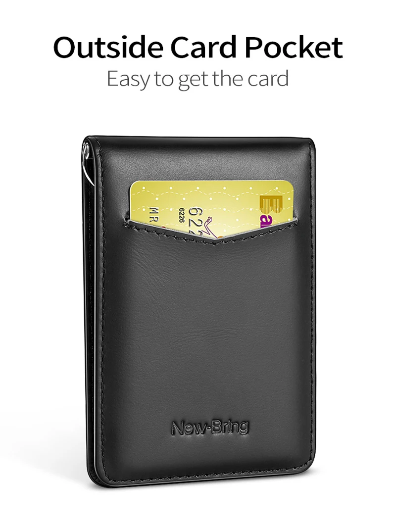 Чехол для карт NewBring черный кошелек из воловьей кожи зажим денег RFID водительское