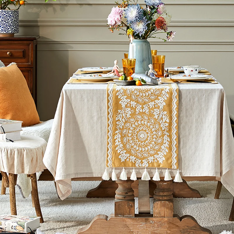 

Embroidered Table Runner Cabinet Dining Table Decoration Yellow Red Cover Towel Wedding Decor Modern American Table Runner