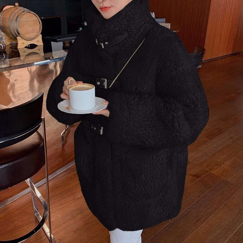 

Bella philosophy Women 2020 Casual solid Thick Warm outwear Long Faux Lamb Fur Jacket Loose Winter Coat Women Black Fur coat