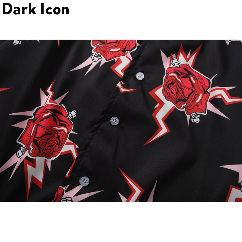 Мужские Гавайские рубашки DARK ICON пляжные с принтом розы коротким рукавом в стиле