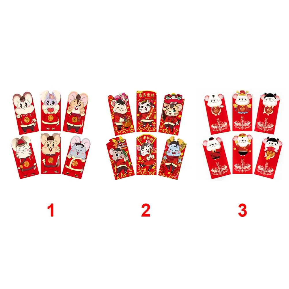 6 шт./компл. традиционный Lucky Hong Bao Бумага красные свадебные конверты Весенний фестиваль китайский год милый подарок крыса пакет