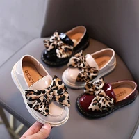 fashion girls princess shoes 2020 autumn kids children leopard bow pu leather baby anti slip vintage shoes zapatos