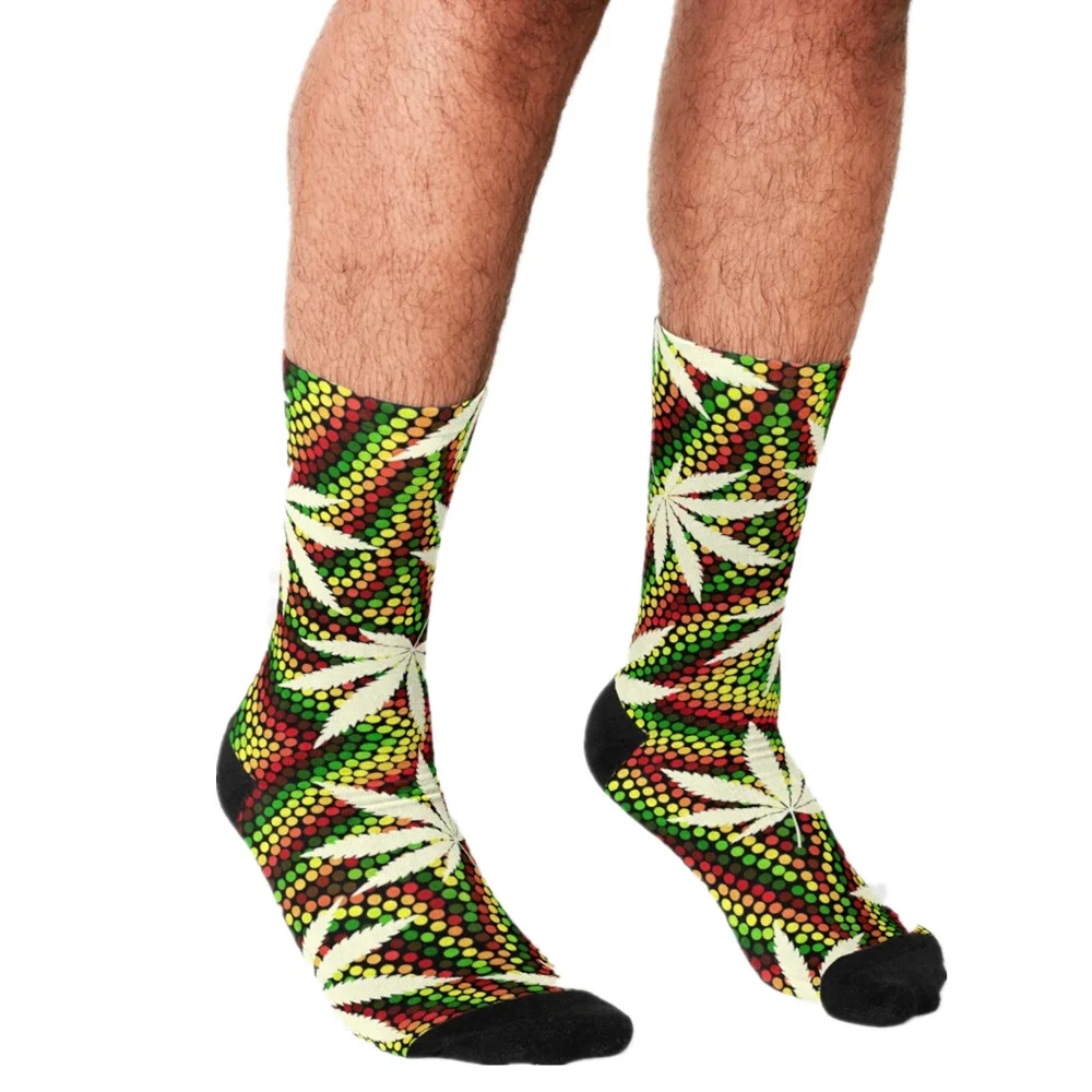 

2021 Men Socks harajuku Rasta Weed Leaf Pattern Socks Printed Happy hip hop Novelty Skateboard Crew Casual Crazy Funny Socks