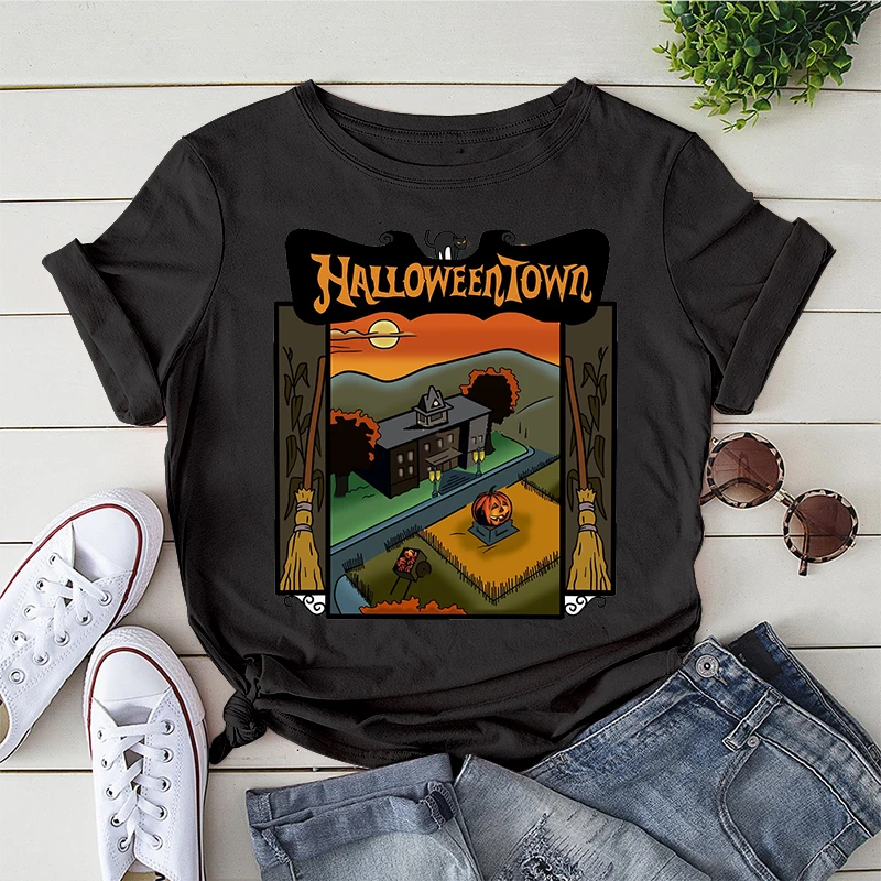 

Harajuku Aesthetic Graphic Shirt Halloweentown Halloween Vintage Hip Hop T Shirt Oversized T-shirt Streetwear Summer Teeshirt