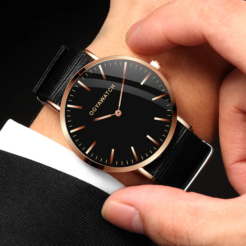 Мужские спортивные деловые кварцевые часы с кожаным ремешком|Кварцевые мужские