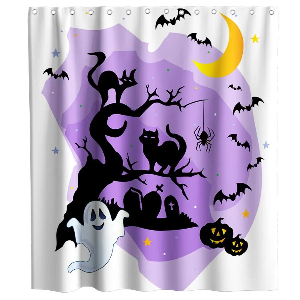 Хэллоуин тема ткань Душ наборы занавесок ванная комната причудливый Кот и Тыква