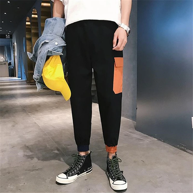 

Splice Jogging Pants male Korean version of the trend pants Loose wild Harajuku Leisure Multi-pocket Male Jogging pants Size 3XL