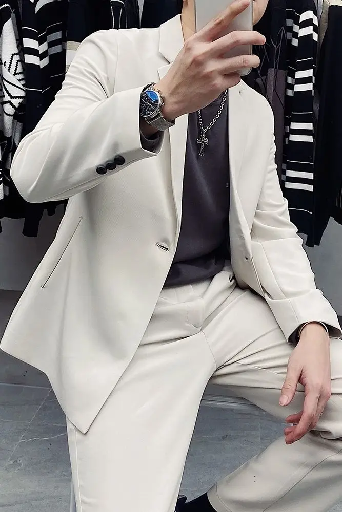

2020 Autumn And Winter New Youth Popular Men's Korean Loose Solid Color Single Button Suit + Straight Simple Trousers Suit