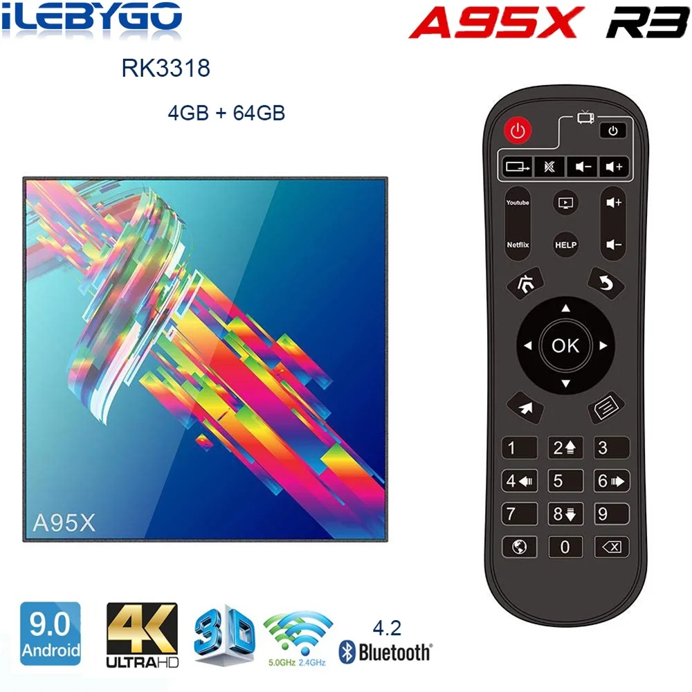 4GB 64GB A95X R3 4 Гб 64 ГБ Android 9,0 ТВ приставка Rockchip RK3318 1080P 4K 60fps BT wifi Google Store Netflix Youtube 2 Гб 16 Гб телеприставка - Цвет: 4GB 64GB