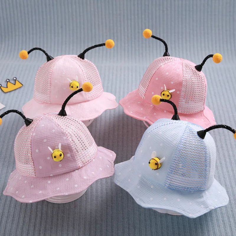 Girl Baby Summer Pink Bucket Hats Ventilation Cute Hollow Petal-Shaped Brim Small Bee Shape Sunscreen Hat Outing Sunshade | Аксессуары