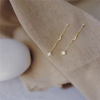 simple silver moon star long tassel earrings s925 aaa zircon earrings for women girls fashion jewelry women earrings