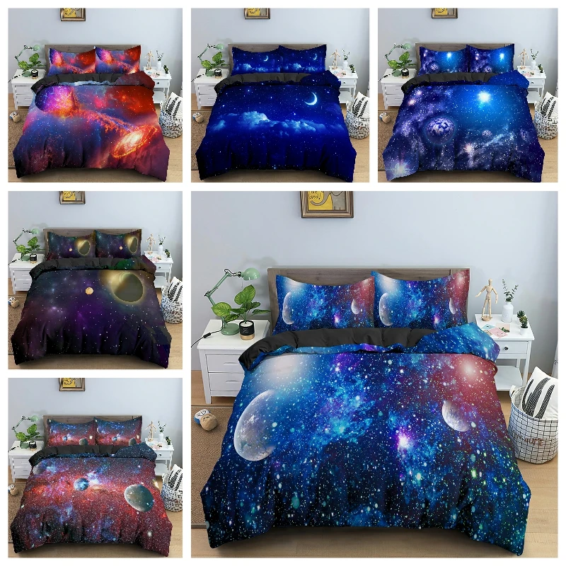 

3D Galaxy Bedding Set Planet Duvet Cover with Pillowcase Queen King Size Quilt Cover for Kid Bedroom