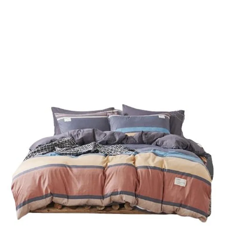 

100% Cotton Blue Grid Stripe Comforter Bedding Sets Simple Bedroom Bedding Set King Queen Size