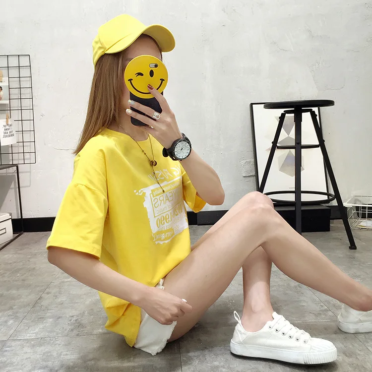 

T-Shirt Women Short Sleeves Shirt 100% Cotton Awesome Femme Summer Top Red